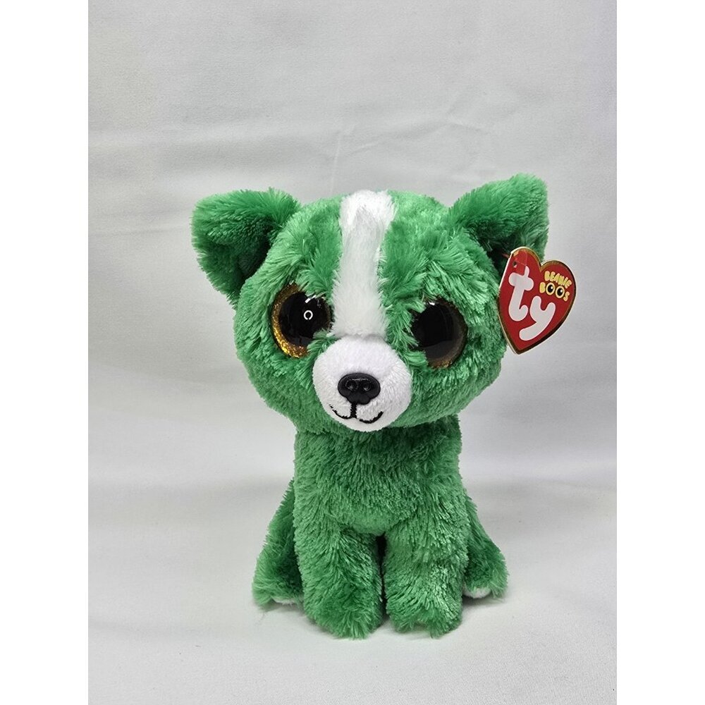 Ty Beanie Boo Dill The Puppy 6” Glitter Eyes 2015 Green Dog 